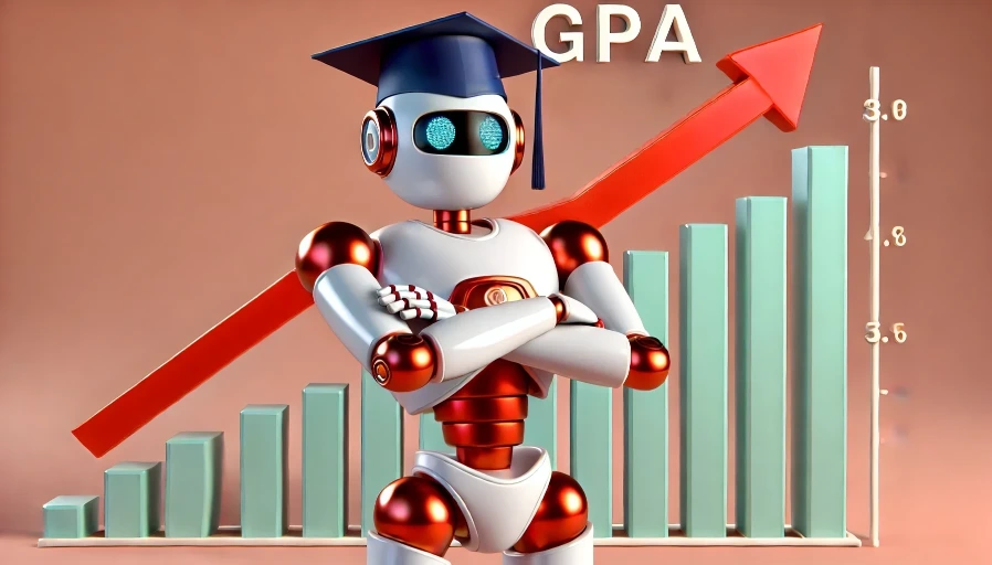 A proud AI student standing in front of their rising GPA.